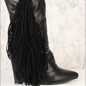 Shoes - NIB Black vegan snakeskin & leather fringe booties Shoes - NIB Black vegan snakeskin & leather fringe booties